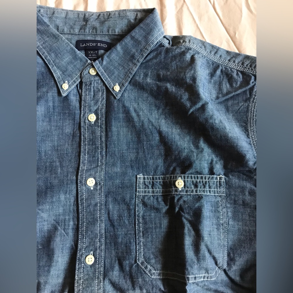 Lands' End Denim Indigo Blue Casual Work Shirt - Picture 3 of 9